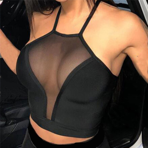 Sexy maille haut court été femmes décontracté débardeur gilet Blouse sans manches Sport haut court hauts chemise Transparent haut court ► Photo 1/6