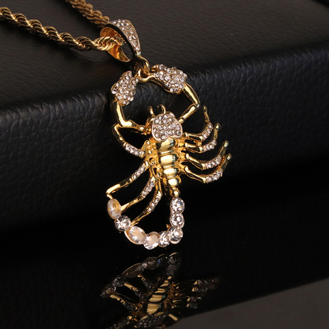 Collier à pendentif Scorpion Hip Hop pour hommes, chaîne à pendentif couleur or, cristal CZ brillant, Punk Rock, bijoux de mode pour cadeau ► Photo 1/5