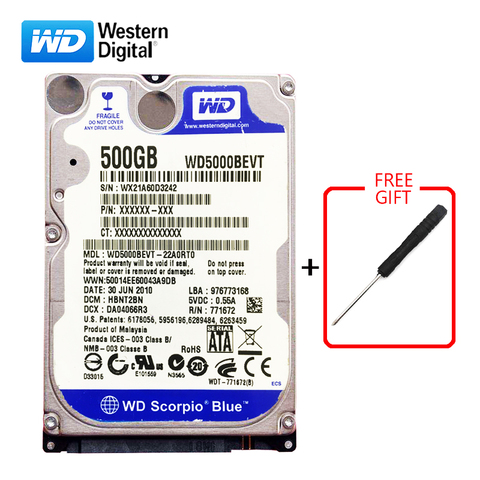 WD-disque dur interne HDD SATA de 500 pouces, avec capacité de 2.5 go, 3-6 GB/s, 500-5400 RPM, bleu, pour ordinateur portable, livraison gratuite ► Photo 1/6