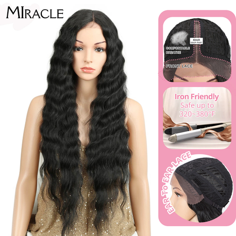 Miracle – perruque Lace Front Wig synthétique Blonde platine, 30 pouces, cheveux longs ondulés, raie au milieu et au profond, perruque Ombre en Fiber de haute température pour femmes ► Photo 1/6