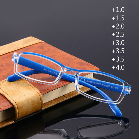 Lunettes de lecture carrées ultra-légères presbytes, lunettes portables presbytes, avec + 1 + 1.5 + 2 + 2.5 + 3 + 3.5 + 4 ► Photo 1/6