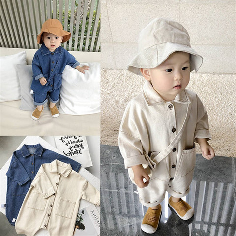 2022 doux Denim bébé barboteuse solide infantile vêtements nouveau-né combinaison bébés garçons Costume Cowboy mode jean enfants vêtements ► Photo 1/6