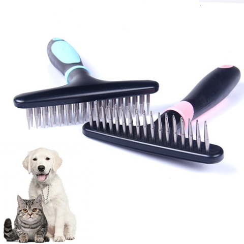 Peigne de toilettage pour animaux de compagnie Double rangée broches sous-couche râteau grand moyen à poils longs chien noué peigne outil de perte d'animaux de compagnie pour chats et chiens ► Photo 1/6