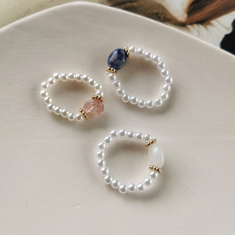 Bague élastique en imitation de perle pour femme, anneau de doigt, élégant, Vintage, ajustable, idée de cadeau ► Photo 1/6