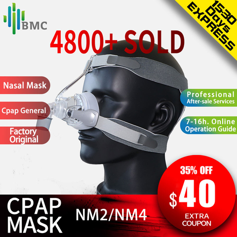BMC NM4 ou NM2 masque Nasal avec couvre-chef silicone Gel coussins pour CPAP Auto CPAP apnée du sommeil OSAHS OSAS ronflement personnes ► Photo 1/6