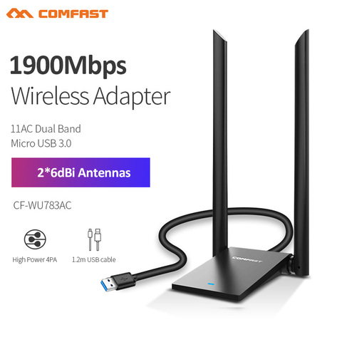 Carte réseau sans fil USB3.0, 1900Mbps, haute puissance, 4 x PA, adaptateurs Wifi pour PC de bureau, récepteur longue portée, antenne 2x6dbi ► Photo 1/6