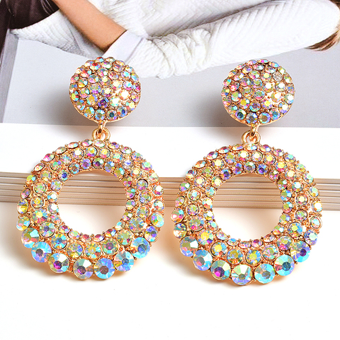 Nouvelle arrivée déclaration ronde colorée strass longue goutte boucles d'oreilles haute qualité mode cristaux bijoux accessoires pour les femmes ► Photo 1/6