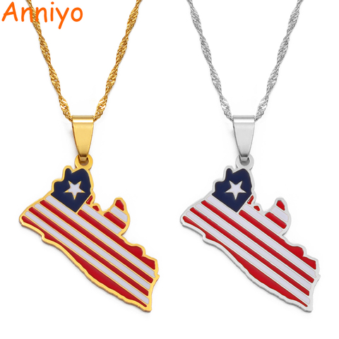 Anniyo Liberia pays carte drapeau pendentif colliers couleur argent/or couleur charme libérien cartes bijoux #169021 ► Photo 1/5