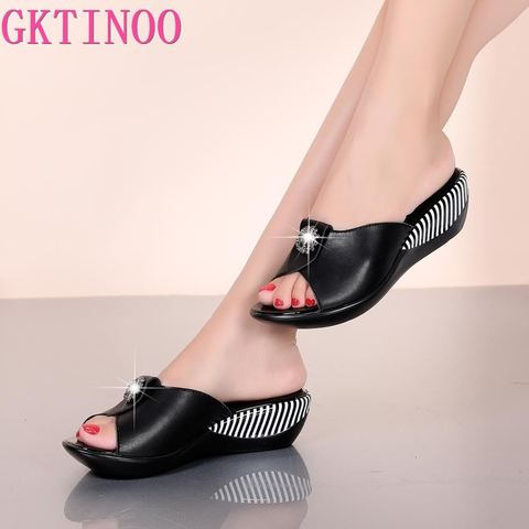 GKTINOO 2022 été plate-forme tongs mode plage chaussures femme anti-dérapant en cuir véritable sandales femmes pantoufles chaussure ► Photo 1/6