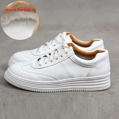 Baskets en cuir blanc pour femmes, chaussures épaisses à la mode, à lacets ► Photo 1/6