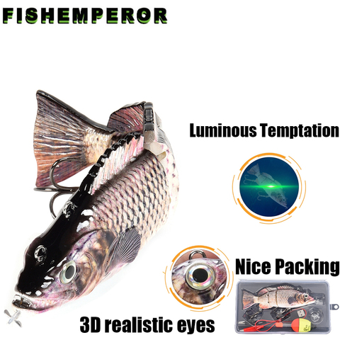 Leurre de pêche robotisé composé de 4 sections articulées, avec lumière LED, Rechargeable par USB ► Photo 1/6