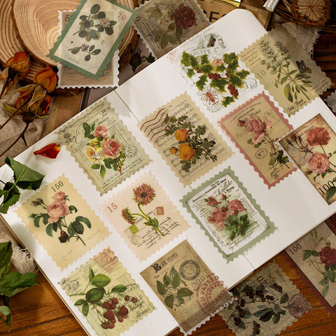Rétro temps bureau de poste série autocollants décoratifs Scrapbooking bâton étiquette journal papeterie Album Vintage timbre fleur autocollants ► Photo 1/5