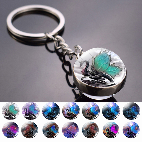 Fantaisie Style porte-clés Dragon Art photo boule de verre porte-clés porte-clés pendentif porte-clés bijoux en gros livraison directe ► Photo 1/6