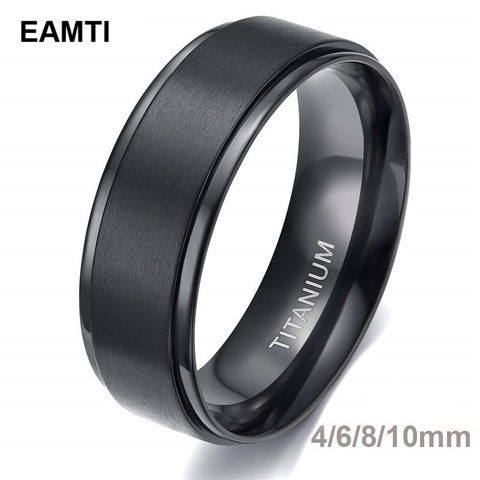 Eamti bague en titane noir pour hommes bague de fiançailles mariage 4/6/8/10mm Cool foncé classique unisexe bague femme taille 4-15 ► Photo 1/6