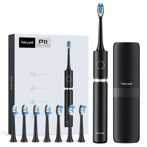 Fairywill Sonic brosse à dents électrique P11 Plus nettoyage étanche rapide charge minuterie intelligente avec 8 têtes de remplacement étui de voyage ► Photo 1/6