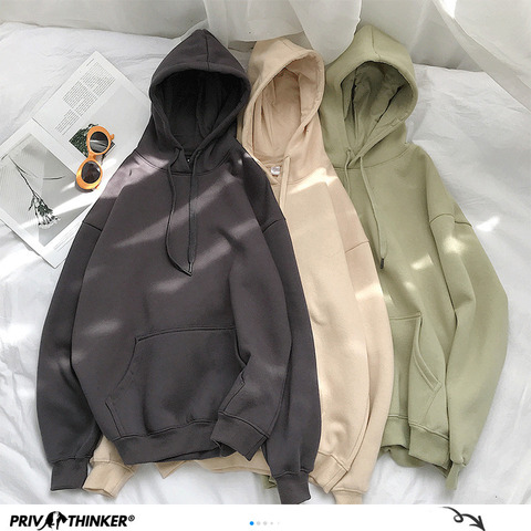 Privathinker femme solide 13 couleurs coréen sweats à capuche femme 2022 coton épaissir sweats à capuche chauds dame automne hauts à la mode ► Photo 1/6