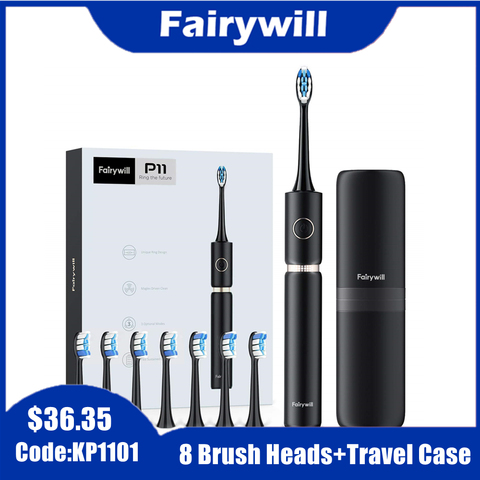 Fairywill Sonic brosse à dents sonique électrique P11 Plus étanche puissant rapide charge minuterie intelligente avec 4 têtes de remplacement voyage ► Photo 1/6