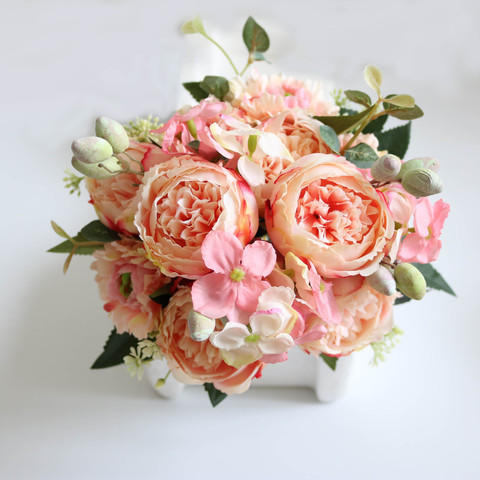 Pivoine rose en soie, 7 couleurs, 5 grandes têtes, fausse fleur, petit bouquet, pour la maison, décoration de mariage, bricolage, printemps, nouveauté 2022 ► Photo 1/6