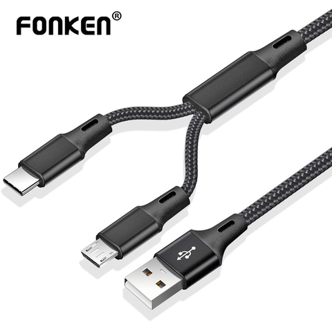 FONKEN 2 en 1 USB C Type C Micro USB fils de charge rapide 1 M tresse en Nylon USB C séparée pour câbles de téléphone portable Android ► Photo 1/6