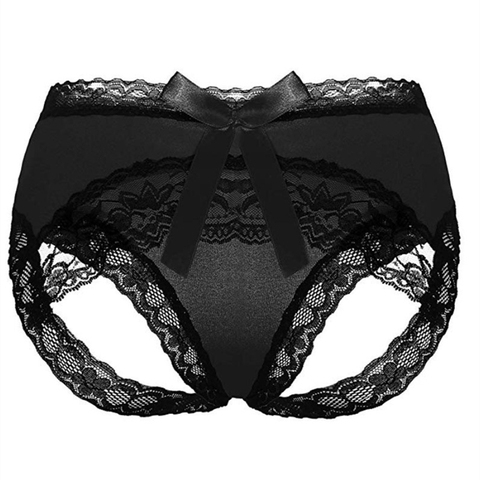 Culotte transparente en dentelle pour femmes, sous-vêtement intime, Sexy, entrejambe ouvert, nœud papillon ► Photo 1/6