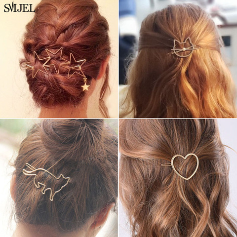 SMJEL – Barrette à cheveux en Imitation de perle pour femme, accessoire de coiffure, en forme de chat, mignon, ajouré, trois étoiles ► Photo 1/1