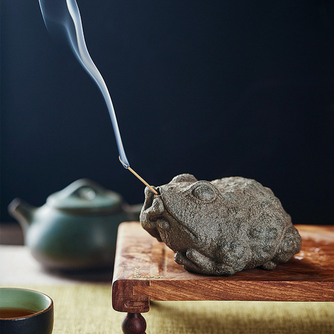 Richesse grenouille crapaud pierre Statue Animal Figurine encens Culture thé ornements Fortune décoration de la maison table nouvel an cadeau chanceux ► Photo 1/1