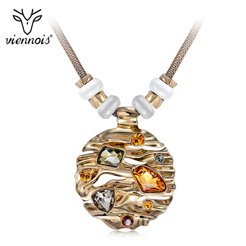 Chaude viennois café or rond couleur pendentif collier pour femme grand cristal multicolore autrichien strass opale pierre bijoux ► Photo 1/6