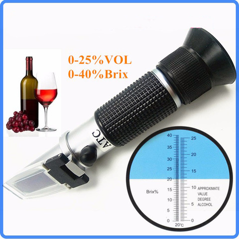 Réfractomètre à vin portatif avec ATC, testeur optique Brix 0-40% 0-25% VOL à double échelle pour la fabrication de vin de raisin ► Photo 1/6
