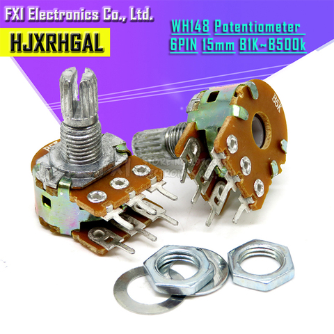 Double potentiomètre stéréo à arbre, 2 pièces, WH148 B1K B2K B5K B10K B20K B50K B100K B500K, amplificateur à 6 broches, 1K 2K 5K 10K 50K 100K 500K ► Photo 1/2