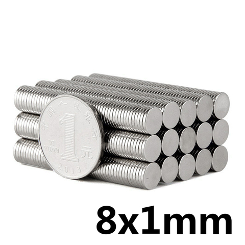 Aimant surpuissant rond en néodyme 8x1mm pour réfrigérateur, lot de 20/100 pièces ► Photo 1/4