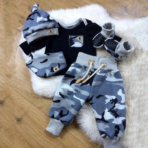 Pudcoco – ensemble décontracté 3 pièces pour bébé garçon, vêtements pour nouveau-né, Camouflage, haut, pantalon Long, chapeau, nouvelle collection automne ► Photo 1/6