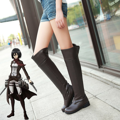 2022 femmes attaque sur Titan cosplay bottes longues Shingeki no Kyojin bottes sur le genou Eren Jaeger Ackerman chaussures 34-48 SZIE ► Photo 1/6