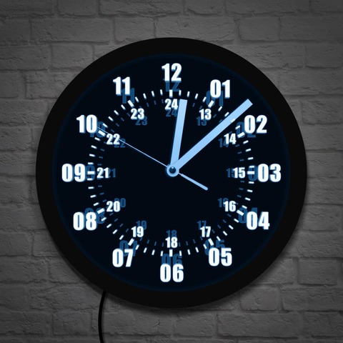 Horloge murale, affichage de 24 heures, heure militaire néon, avec rétro-éclairage LED, Zone temporelle pour les amateurs, signe de mur LED ► Photo 1/6