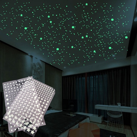 Autocollant mural étoiles 3D lumineuses à pois, étiquette de décoration pour chambre à coucher d'enfants, Sticker de bricolage brille dans la nuit 211/202 pièces ► Photo 1/6