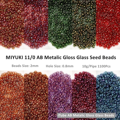 11/0 Miyuki métal brillant verre perles de rocaille 1100 pièces 2mm japon bricolage perles rondes 10 couleurs pour vêtements couture mariage artisanat 10g ► Photo 1/6