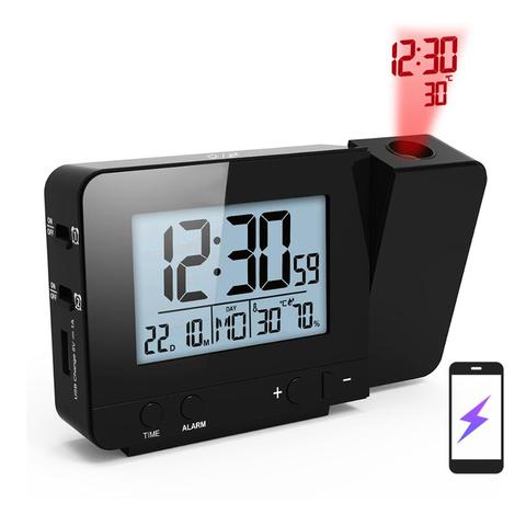 Radio-réveil numérique à Projection FM de 6 pouces, affichage LED, double alarme avec USB/batteries, thermomètre Snooze ► Photo 1/6