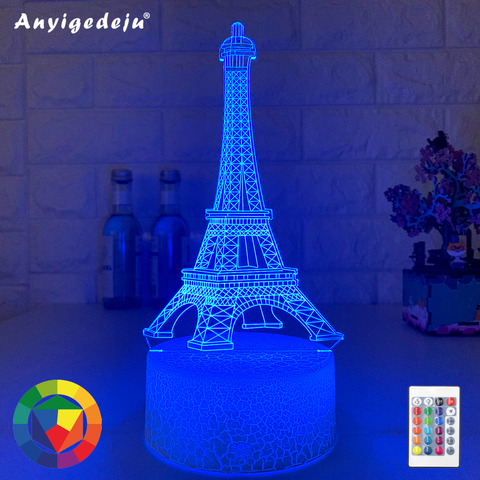 Tour Eiffel – veilleuse Led 3D aux couleurs changeantes, luminaire décoratif d'intérieur, idéal pour la chambre d'un enfant ou comme cadeau d'anniversaire ► Photo 1/6