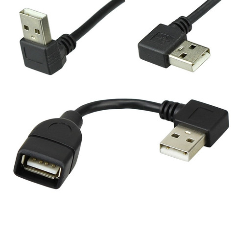 10cm 20cm USB 2.0 A mâle à femelle 90 coudé rallonge adaptateur câble USB2.0 mâle à femelle droite/gauche/bas/haut noir câble cordon ► Photo 1/5