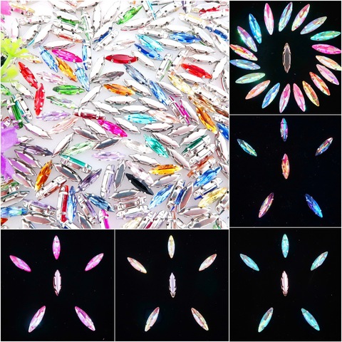 Mince 4*15mm 50 pcs/sac couleurs cheval eye Navette Marquise forme Coudre sur verre Cristal strass Argent les paramètres de griffe chaussures diy ► Photo 1/6