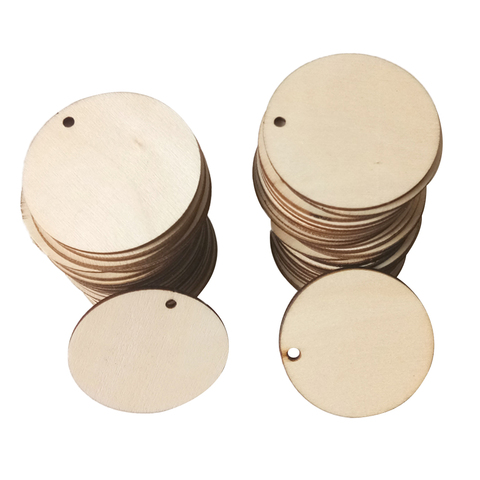 50pcs en bois cercle artisanat formes bois découpe sous-verres bricolage disque Plaque étiquette ► Photo 1/5