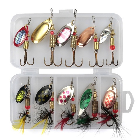 Lot d'appâts artificiels en métal pour la pêche, Set de leurres pour attraper des poissons, avec Spinner, cuillère, crankbait, wobbler, pour brochet, Crochet, 10 pièces ► Photo 1/6