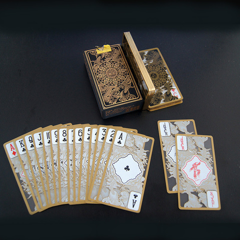Poker en plastique PVC Transparent étanche, rouge/noir, 1 pièce, cartes à jouer, motif de Dragon doré, cadeau créatif ► Photo 1/6