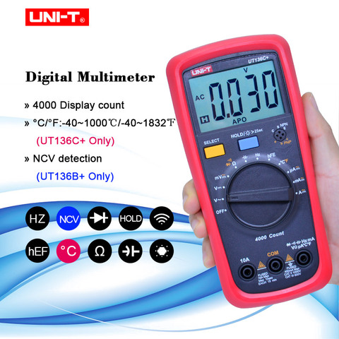 Multimètre numérique, testeur de multimètre, voltmètre AC cc, ammètre Ohm, capacité HFE Diode/transistor, UNI-T, UT136B +/UT136C + ► Photo 1/6