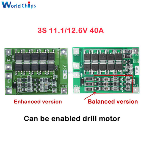 Chargeur de batterie au Lithium Li-ion 3S 40a, Module de cellule Lipo PCB carte de Protection BMS pour moteur de perceuse 12.6V Version améliorée/équilibrée ► Photo 1/6