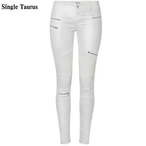 Taille basse en cuir pantalons en cuir synthétique polyuréthane femmes Streetwear fausses fermetures à glissière blanc Cargo pantalon femmes Punk Push Up grande taille maigre enduit Jean Mujer ► Photo 1/6