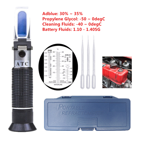 Réfractomètre tenu dans la main de batterie de voiture d'éthylène Glycol de Concentration d'adblue d'appareil de contrôle de Point de congélation d'antigel 4 en 1 avec l'atc ► Photo 1/6