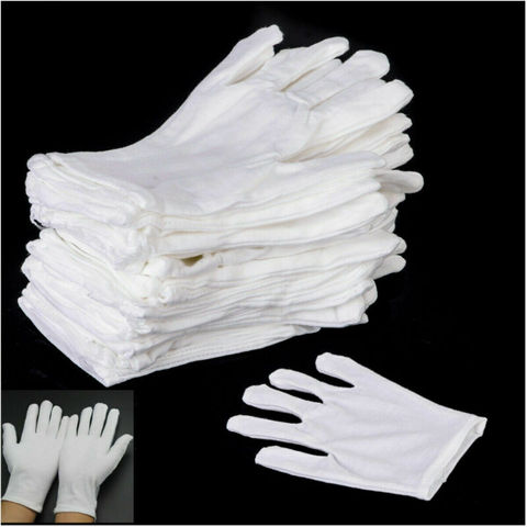 Gants blancs en coton à usage général, 12 paires, doublure hydratante, taille L ► Photo 1/6