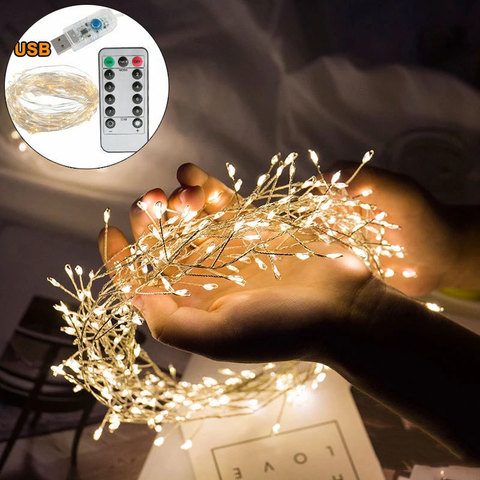 Chaîne de grappe lumières 5M 200LED branche arbre en plein air fil d'argent fée lumières pour café Bar fête de mariage noël décorations pour la maison ► Photo 1/6