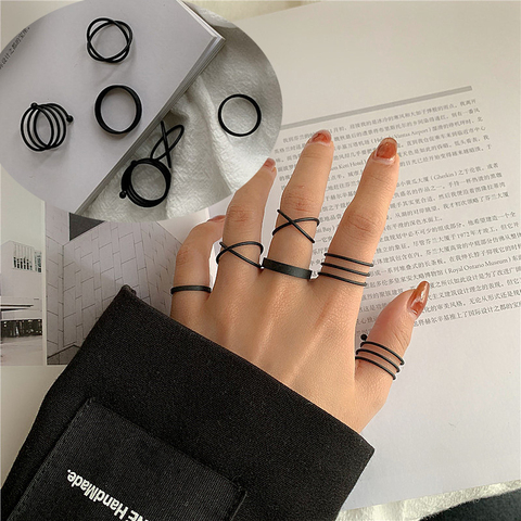 Nouveau Punk Bagues 6 pièces/ensemble Minimaliste Lisse Or/Noir Géométrique En Métal Anneaux pour Femmes Filles bijoux De Fête bijoux femme ► Photo 1/6