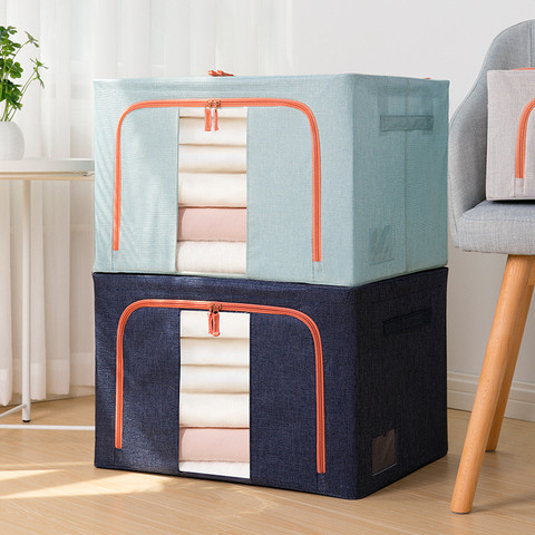 Grande capacité multifonction organisateur boîte armoire conteneur vêtements jouets livres en acier cadre pliable boîte de rangement finition Case ► Photo 1/1